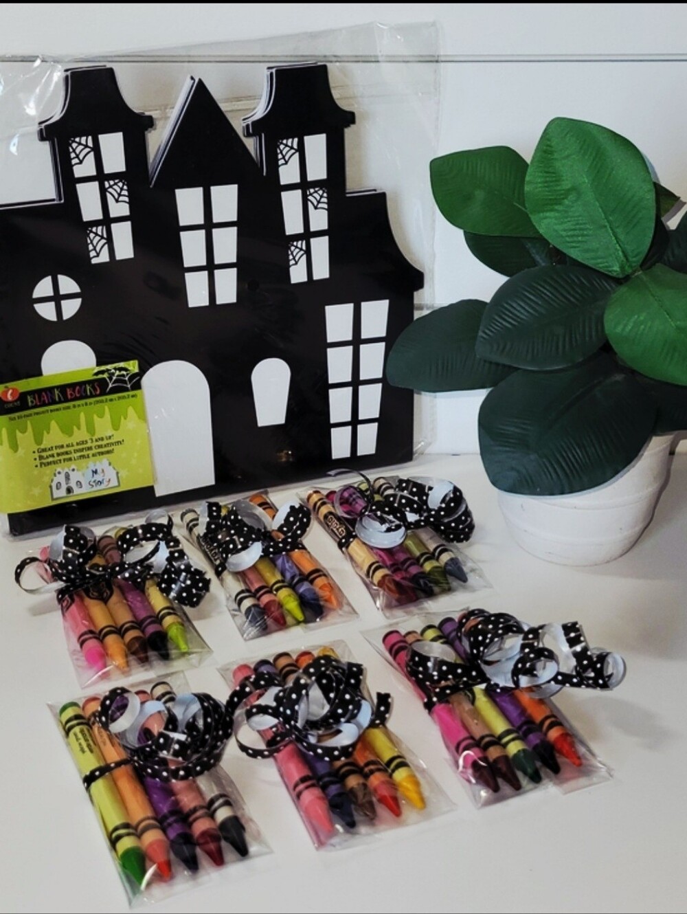 Halloween Crayon Favor Packs in Assorted Colors with Polka Dot Ribbon